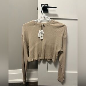Garage Casual Tan Waffle Knit Crop Top
